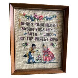Vintage Needlepoint Art Adorn Your Heart & Mind with Love 9x11